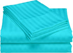 USA Full Sheet Set in Turquoise Blue Stripe 400 Thread-Count 100% Egyptian Long Staple Cotton, Sateen Weave for Soft and Silky Feel, Breathable 4-Piece Bedsheet, Elasticized 24'' Extra Deep Pocket