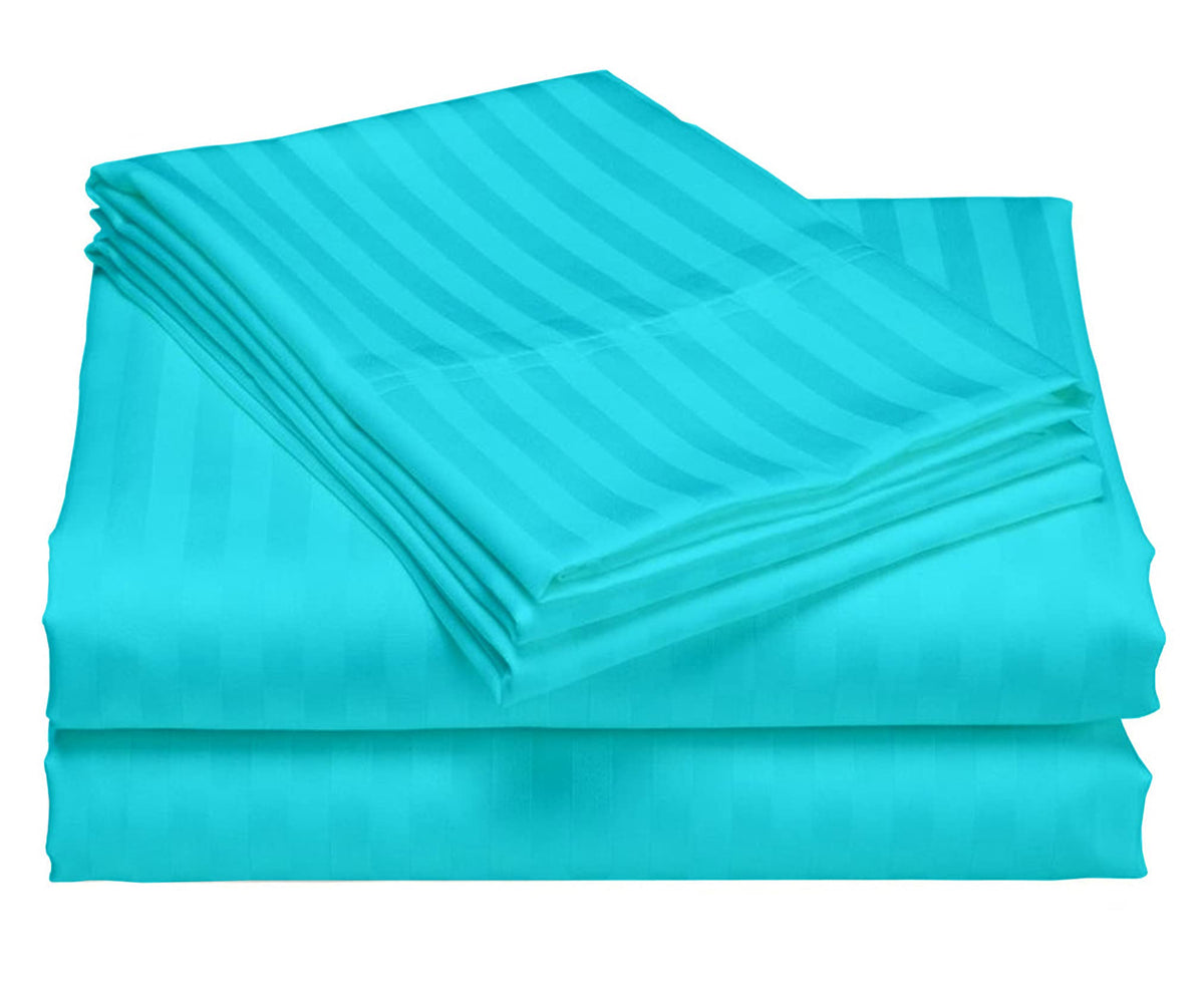 USA Full XL Sheet Set in Black Stripe 400 Thread-Count 100% Egyptian Long Staple Cotton, Sateen Weave for Soft and Silky Feel, Breathable 4-Piece Bedsheet, Elasticized 24'' Extra Deep Pocket
