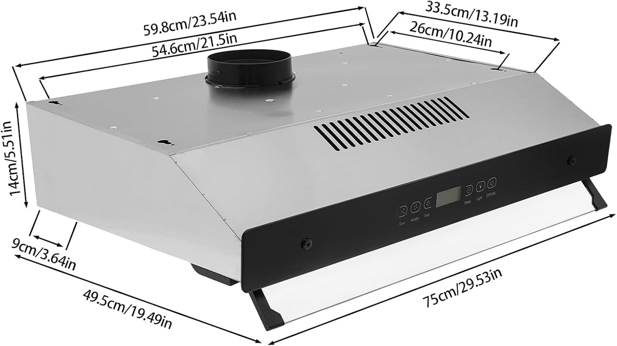 Under Cabinet Range Hood 30 Inch, Three-Speed Range Hood with LED Lights, Touch Control Panel Vent Hood, Stainless Steel Kitchen Vent with 2 Filters