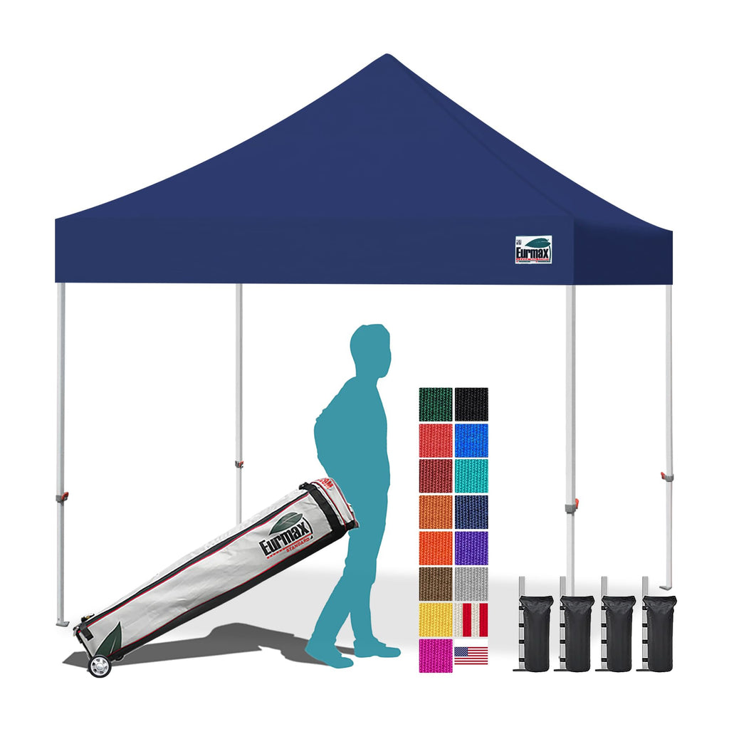 Eurmax USA 10x10ft Pop Up Canopy,Commercial Instant Tent for Outdoor Events,Patented No-Tip Rolling Storage Bag with 4 Sandbags,UV & Water Resistant,Heavy Duty Portable Shelter Gazebo,White