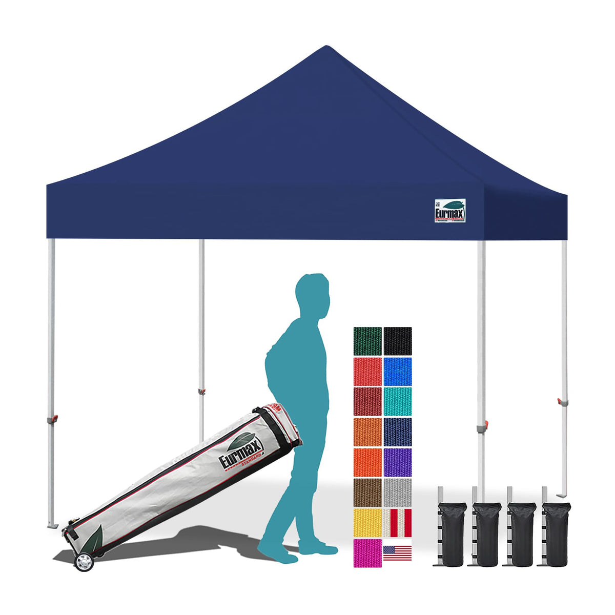Eurmax USA 10x10ft Pop Up Canopy,Commercial Instant Tent for Outdoor Events,Patented No-Tip Rolling Storage Bag with 4 Sandbags,UV & Water Resistant,Heavy Duty Portable Shelter Gazebo,White