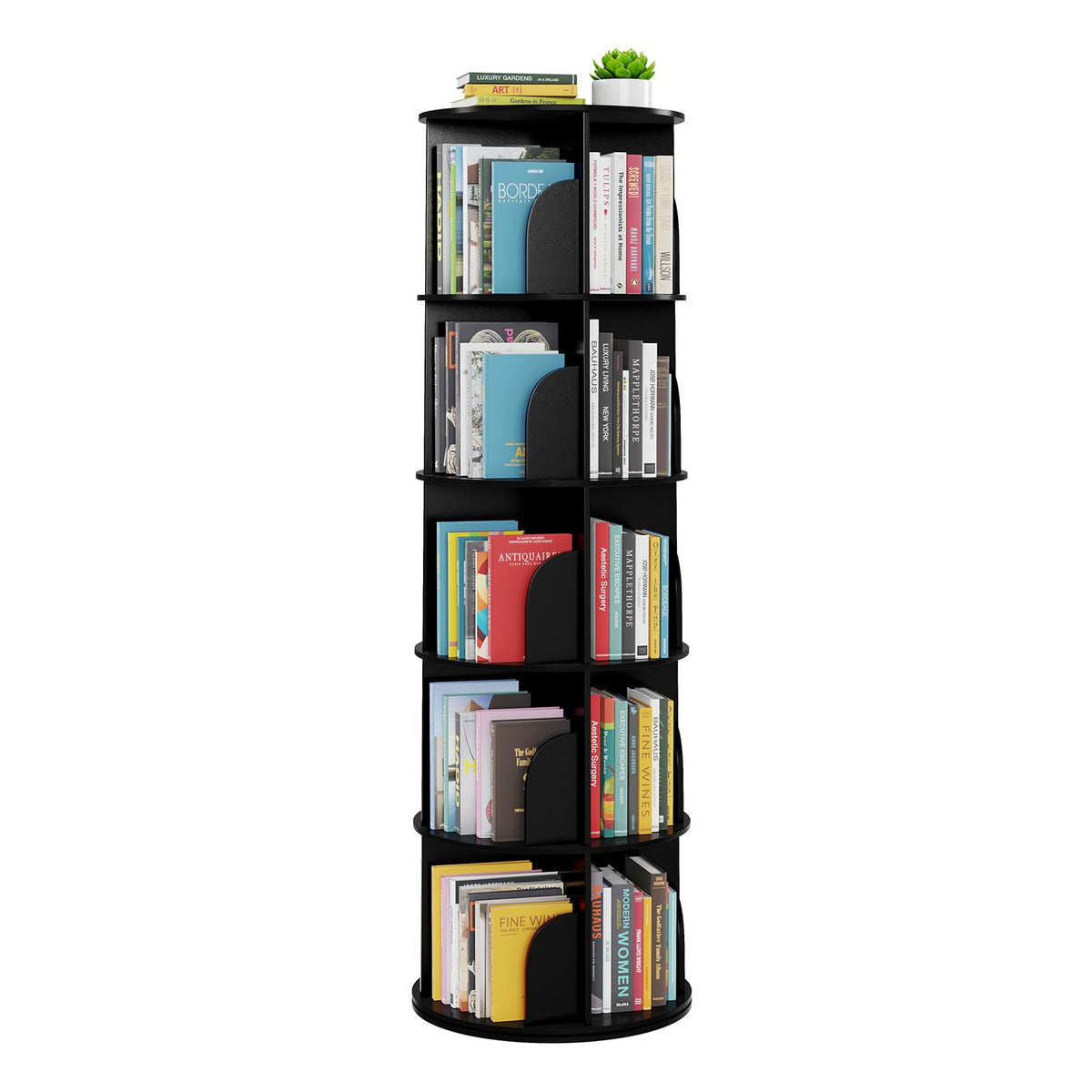 SpaceAid 4 Tier Rotating Bookshelf Tower, Spinning Bookcase Lazy Susan, Revolving 360 Book Shelf Storage Round Carousel, Vertical Rotate Turning Spiral Corner Organizer, White