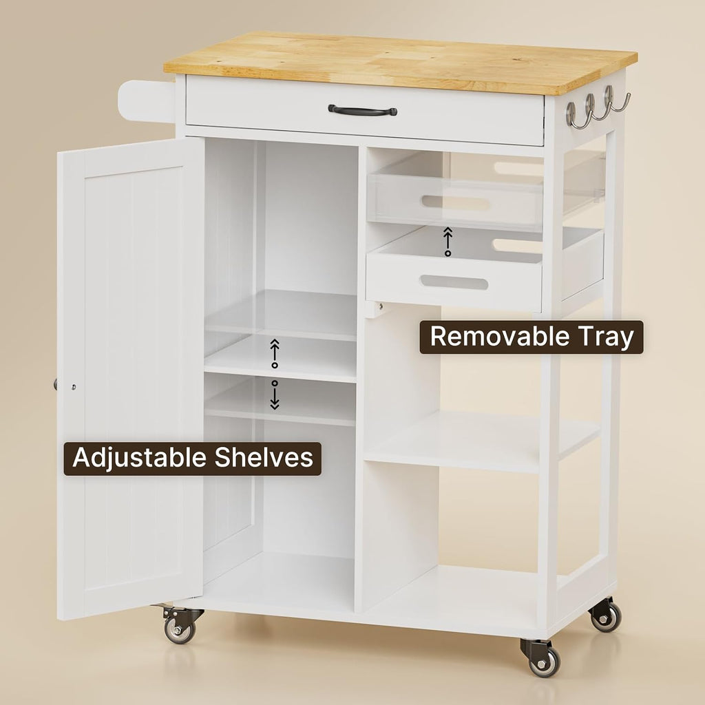 Gizoon Kitchen Island Cart with Storage Cabinet & Removable Tray