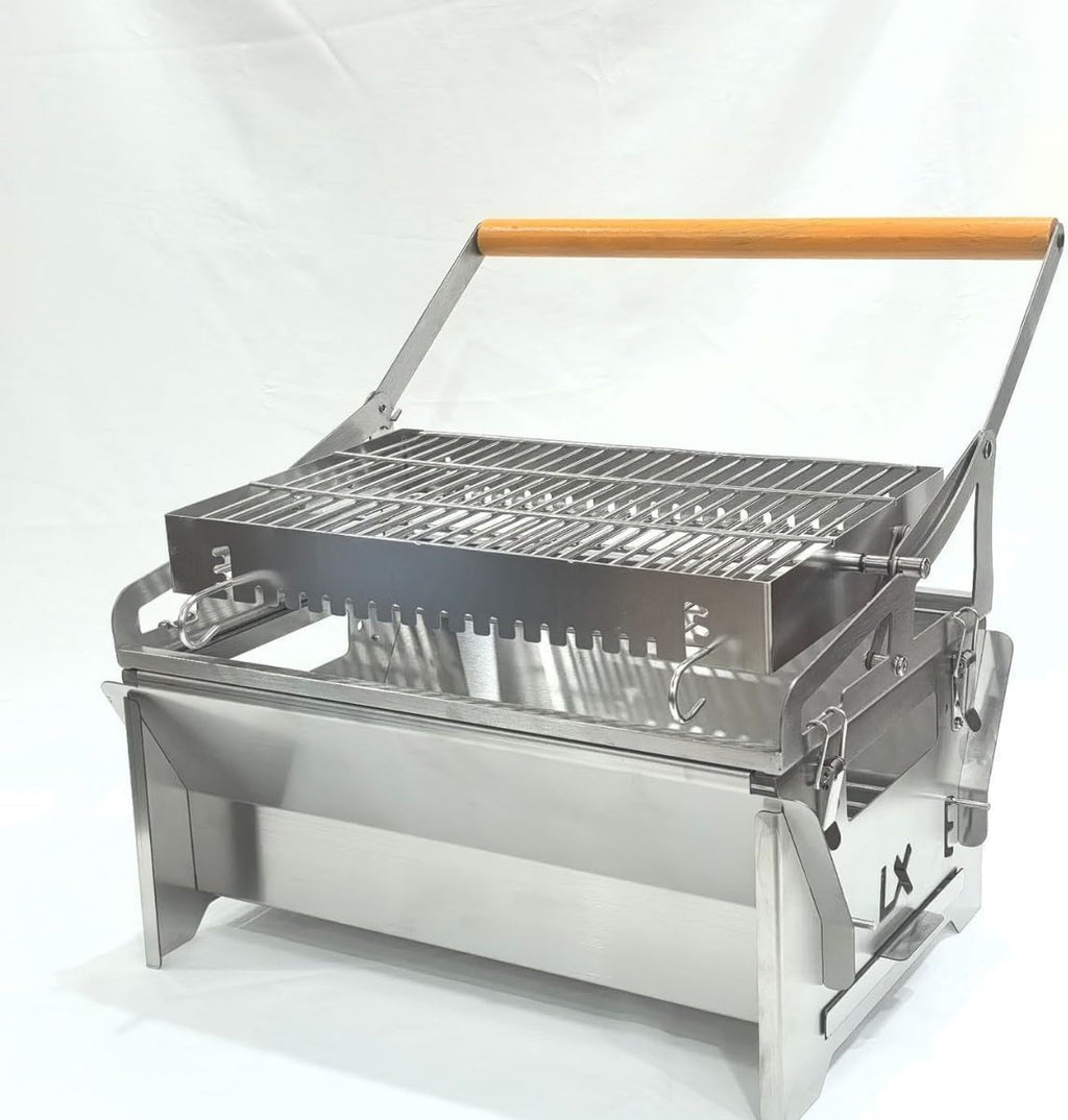 Portable Flip BBQ Grill, Stainless Steel Foldable Charcoal Grill with Reversible Cooking Grid, Removable & Easy Clean Tabletop Barbecue Grill for Outdoor Camping, Picnic, Backyard & Travel