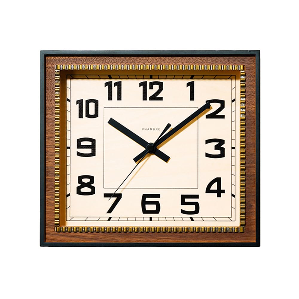 Brass Clock Japanese Handcrafted Solid Wood Clock Silent Non-Ticking Battery Operated Modern Decorative for Living Room Bedroom Office Brass Rectangle Clock CH-053 (Walnut)