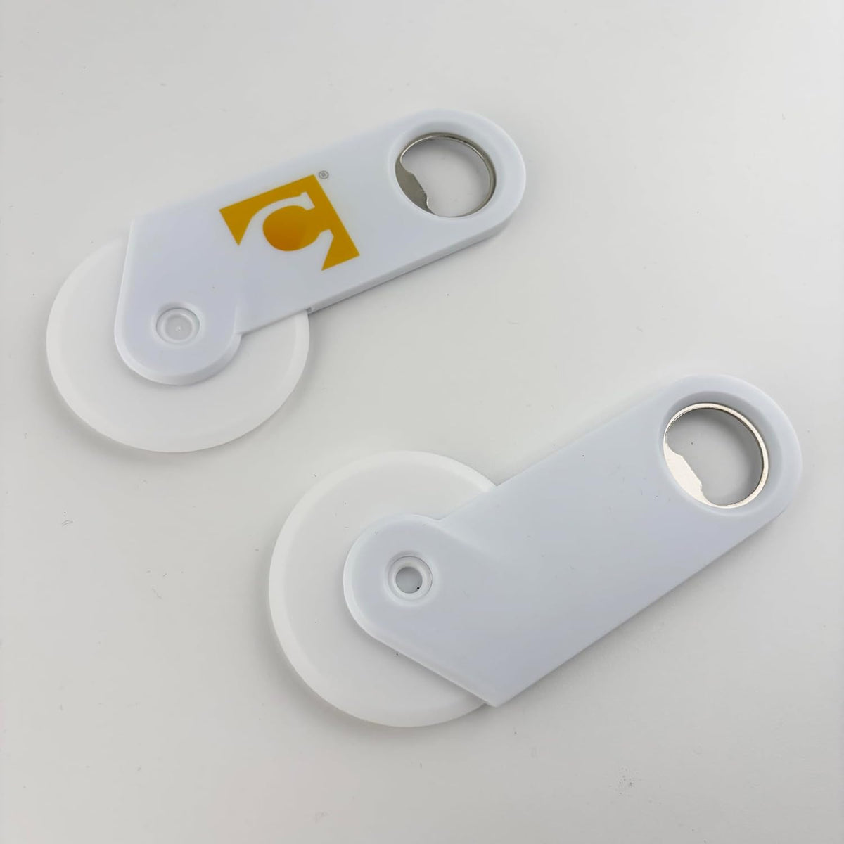 Custom Pizza Cutter with Bottle Opener – Personalized Plastic Pizza Wheel Cutter with Logo, Multi-Color Handle, Bulk Promotional Kitchen Tool for Restaurants & Corporate Branding (100)