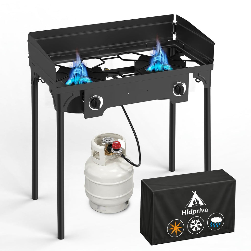 2 Burner Propane Gas Stove with Dustproof Cover