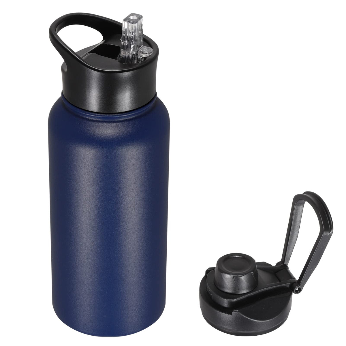 32 oz Insulated Water Bottle Bulk 8 Pack, Stainless Steel Sports Water Bottles with Straw Lid & Wide Mouth Lids, Double Walled Vacuum, Leak Proof, White