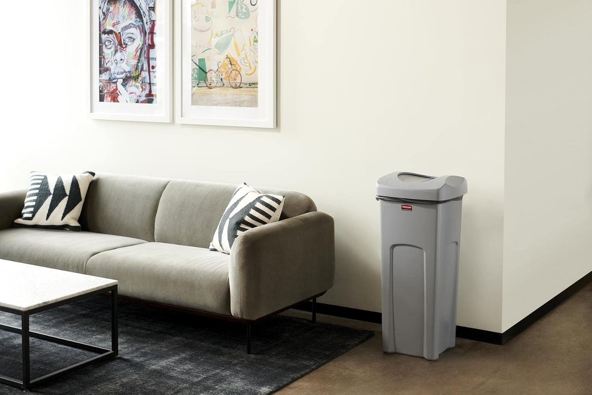 Rubbermaid Commercial Products Untouchable Trash Can with Lid, Gray, 23-Gal