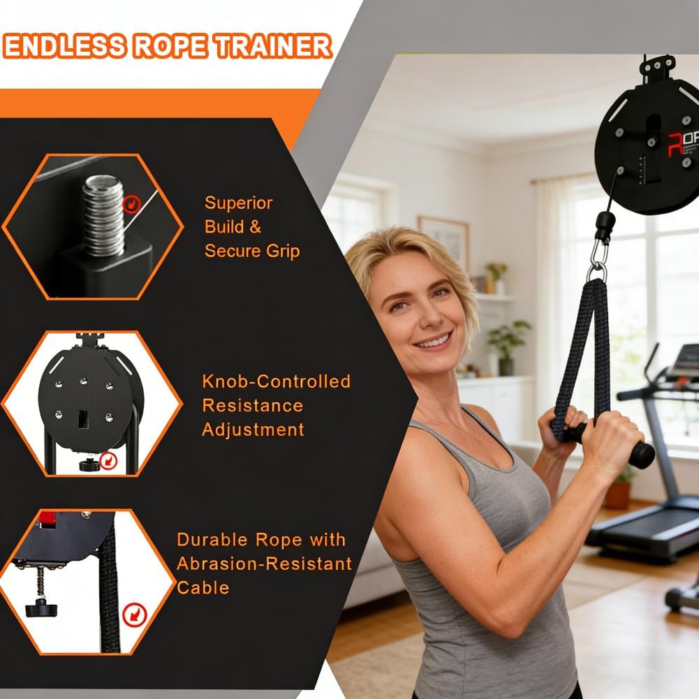 Endless Rope Trainer, Compact Cable Pulley System with Adjustable Resistance, Perfect for Small Space Home Workouts and Full Body Exercise Routines