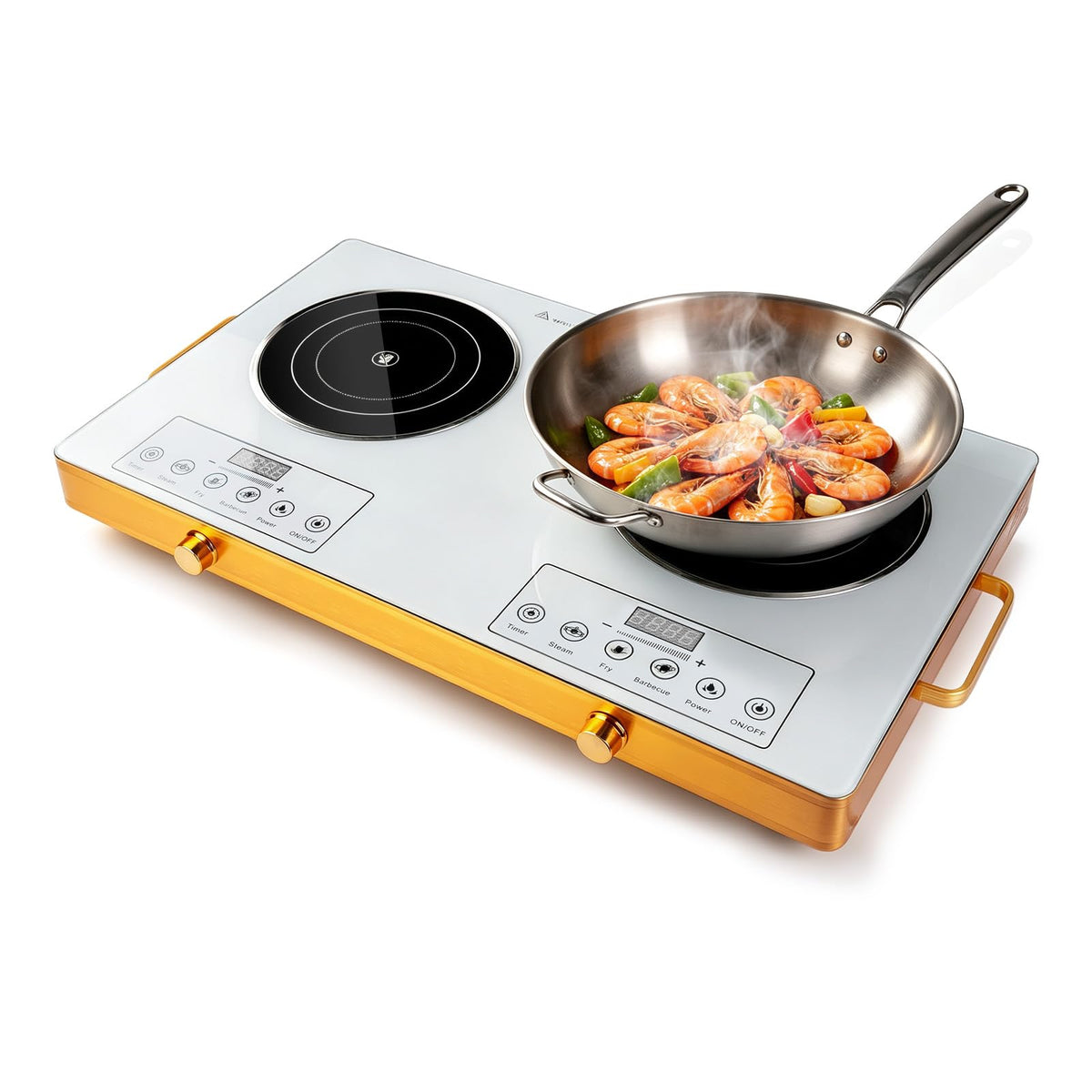Electric Countertop Double Burner, 7000W Ceramic Cooktop with Crystal Glass Hot Plate & Stay Cool Handles, 12 Level Temperature Control, LED Display, Touch Control, Cooking Stove for Home Camping RV