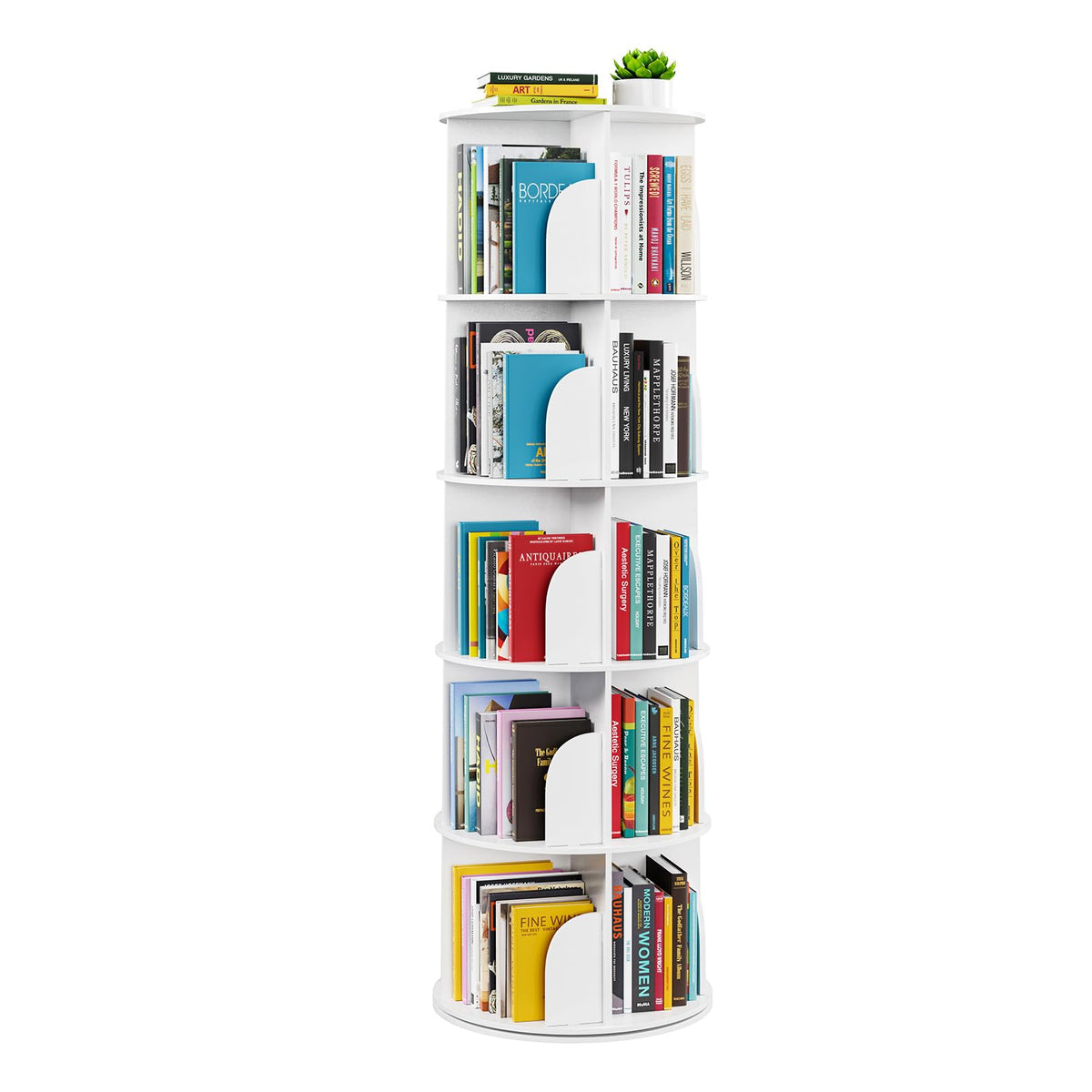 SpaceAid 4 Tier Rotating Bookshelf Tower, Spinning Bookcase Lazy Susan, Revolving 360 Book Shelf Storage Round Carousel, Vertical Rotate Turning Spiral Corner Organizer, White
