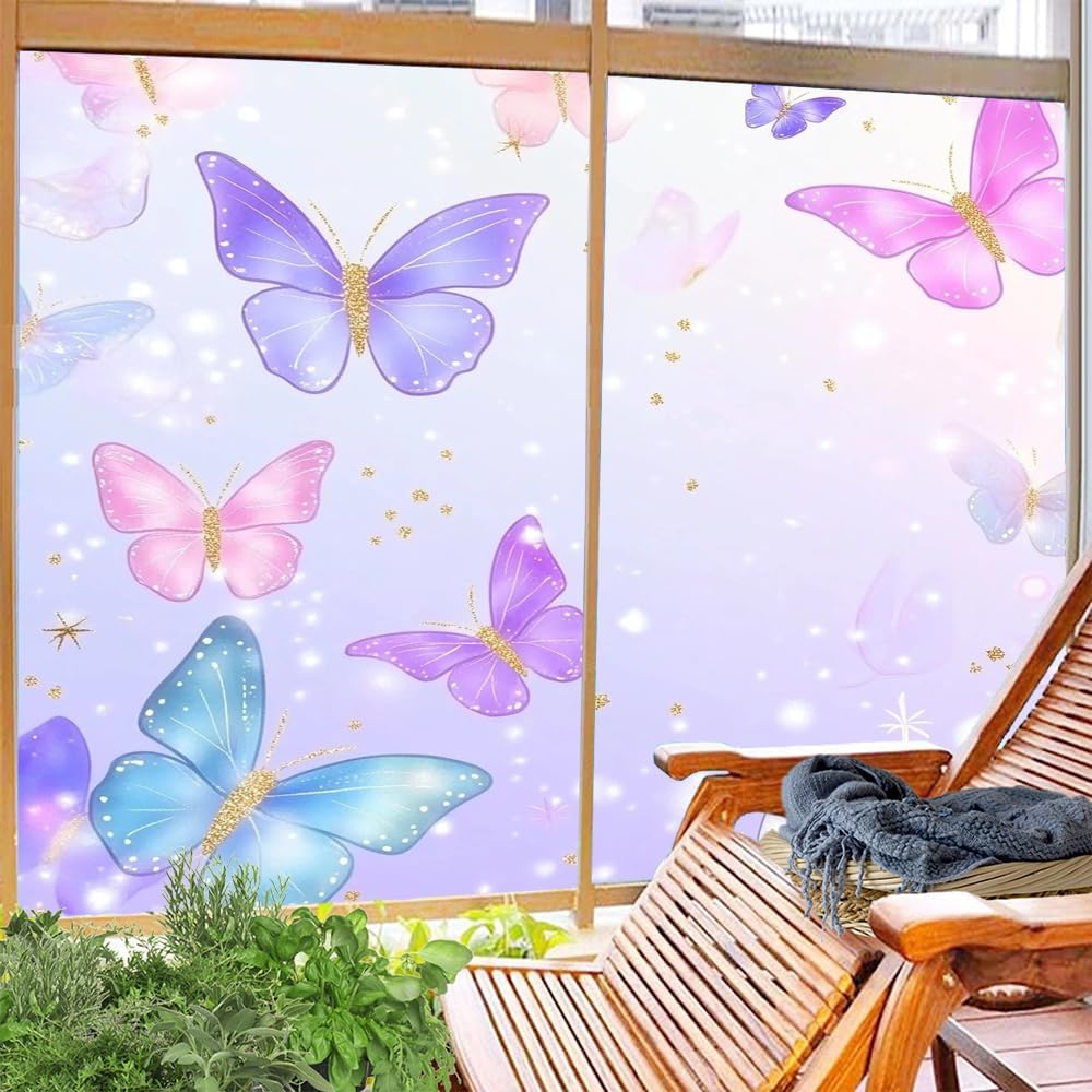 Glam Butterflies Stained Glass Window Stickers 31.5Wx55.1L inch x 2pcs