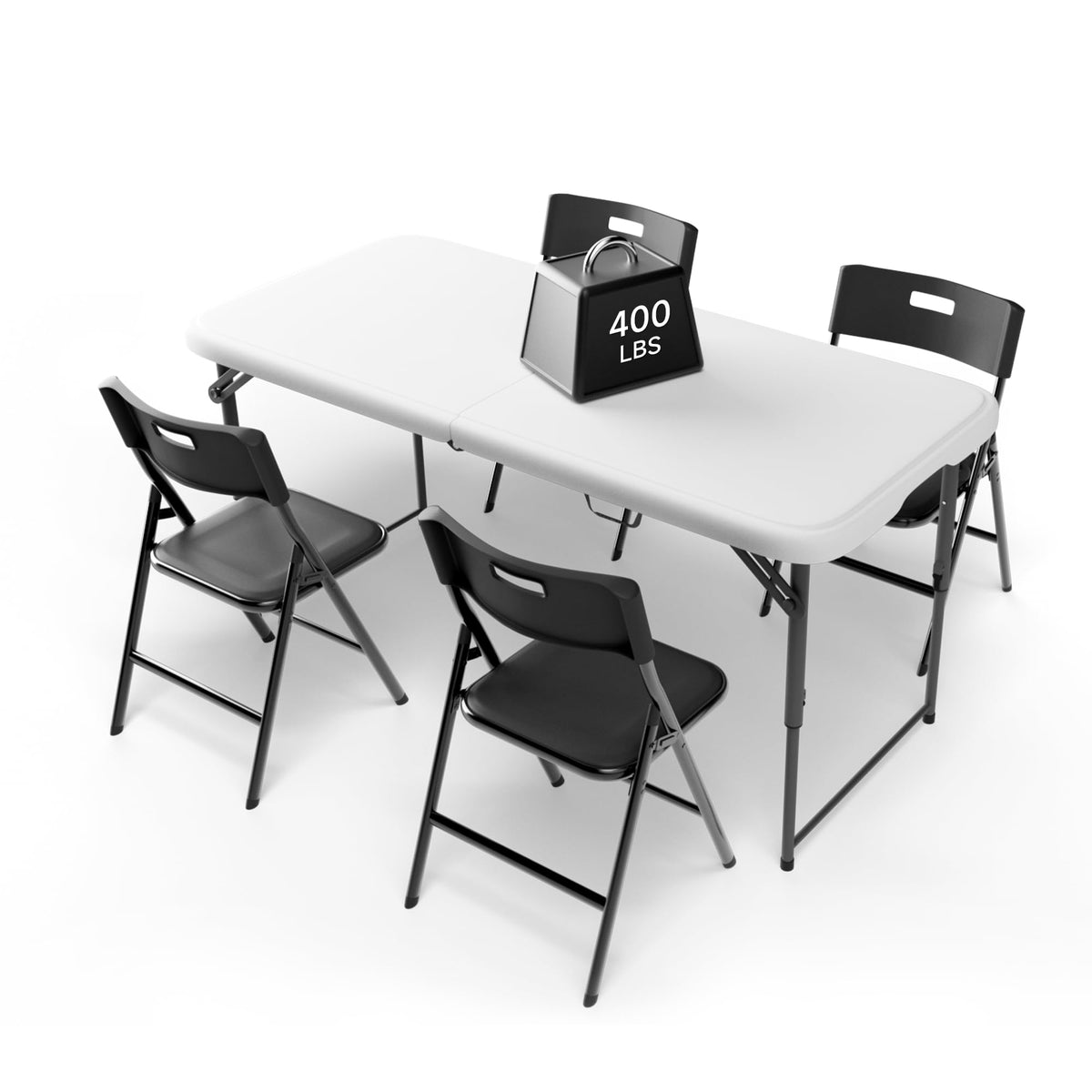 Portable 6-Piece Folding Table and Chairs Set – Heavy-Duty 6ft Camping & Party Furniture for Indoor/Outdoor Events (All-Weather, Black)