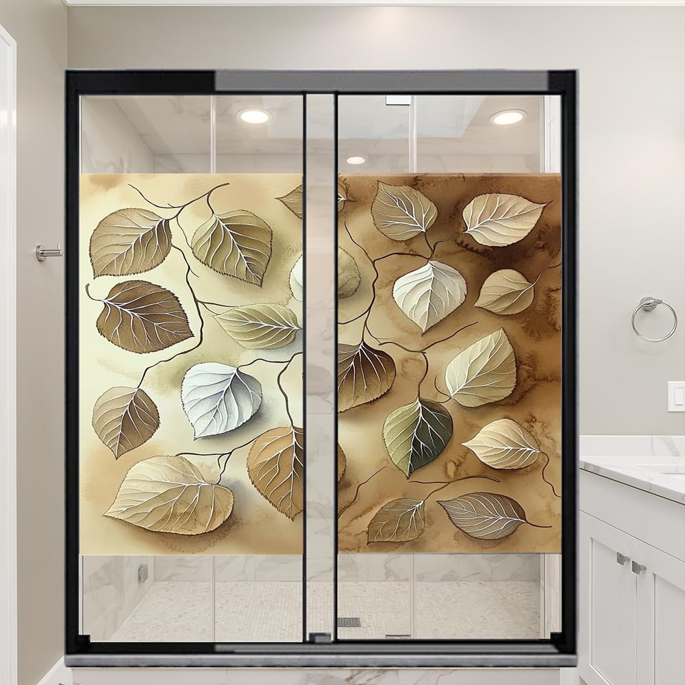 Leaf Textures Stained Glass Window Film 31.5Wx47.2L inch x 2pcs