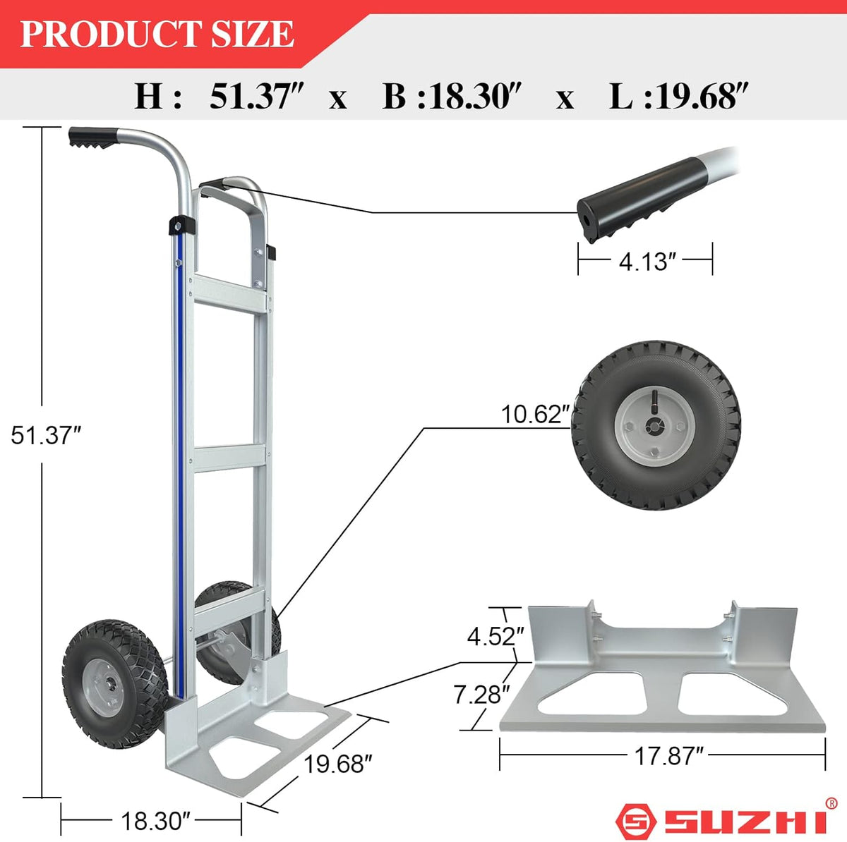 Suzhi Hand Truck Dolly Cart Heavy Duty/with 2 Wheels,600 Lbs Load, 2 Straps for Moving Furniture/Appliance/Carton/Warehouse/Office