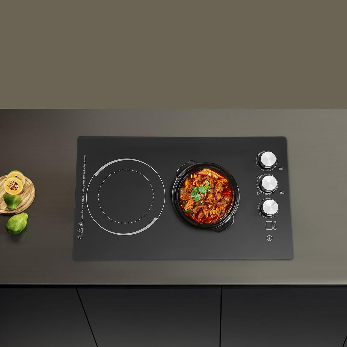 2 Burners Electric Cooktop, 20 Inch 110V 1700W Electric Ceramic Cooktop Built-in Electric Stove Top with 5 Power Levels and Kid Safety Lock and Timer (No Plug)