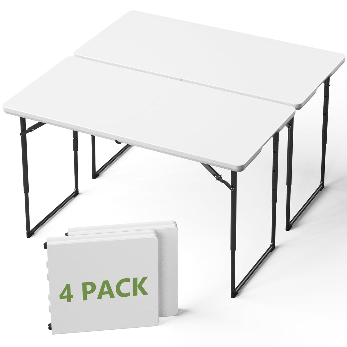 30 Inch Folding Table, Adjustable Height Portable Folding Table, Foldable TV Tray Table, Small Laptop Desk & Picnic Table for Indoor Outdoor Use, Bedroom, Camping, Patio, BBQ, RV