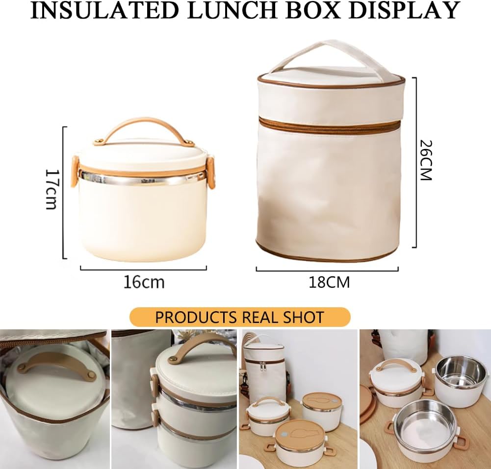 Insulated Food Container，Thermal Soup Flask， Stackable Lunch Box 304 Stainless Steel Leak Proof Lunch Container for Adults Portable Food Container for Office Work Home Picnic(1 Tier 1000ML)