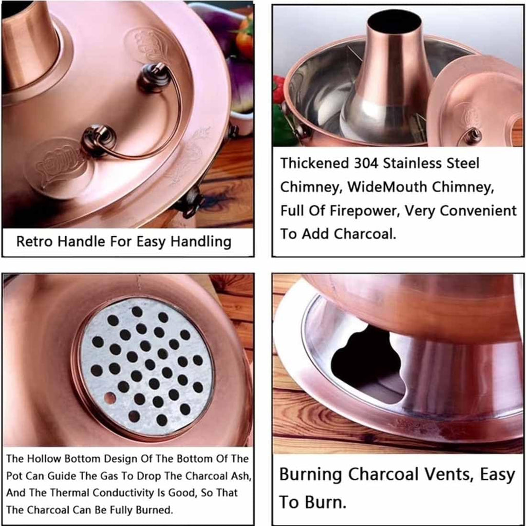 Chinese Charcoal Hot Pot, Food-grade Stainless Steel Hot Pot，Copper-12.6in