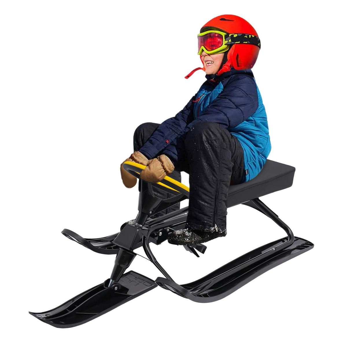 Snow Racer Sled, 18 in Ski Sled Slider Board with Flexible Steering Wheel, Two Serrated Brakes for Kids and Adult, Kids Teens Winter Sport Ski Sled Board- Ideal Gift - Max Weight 220.5lb