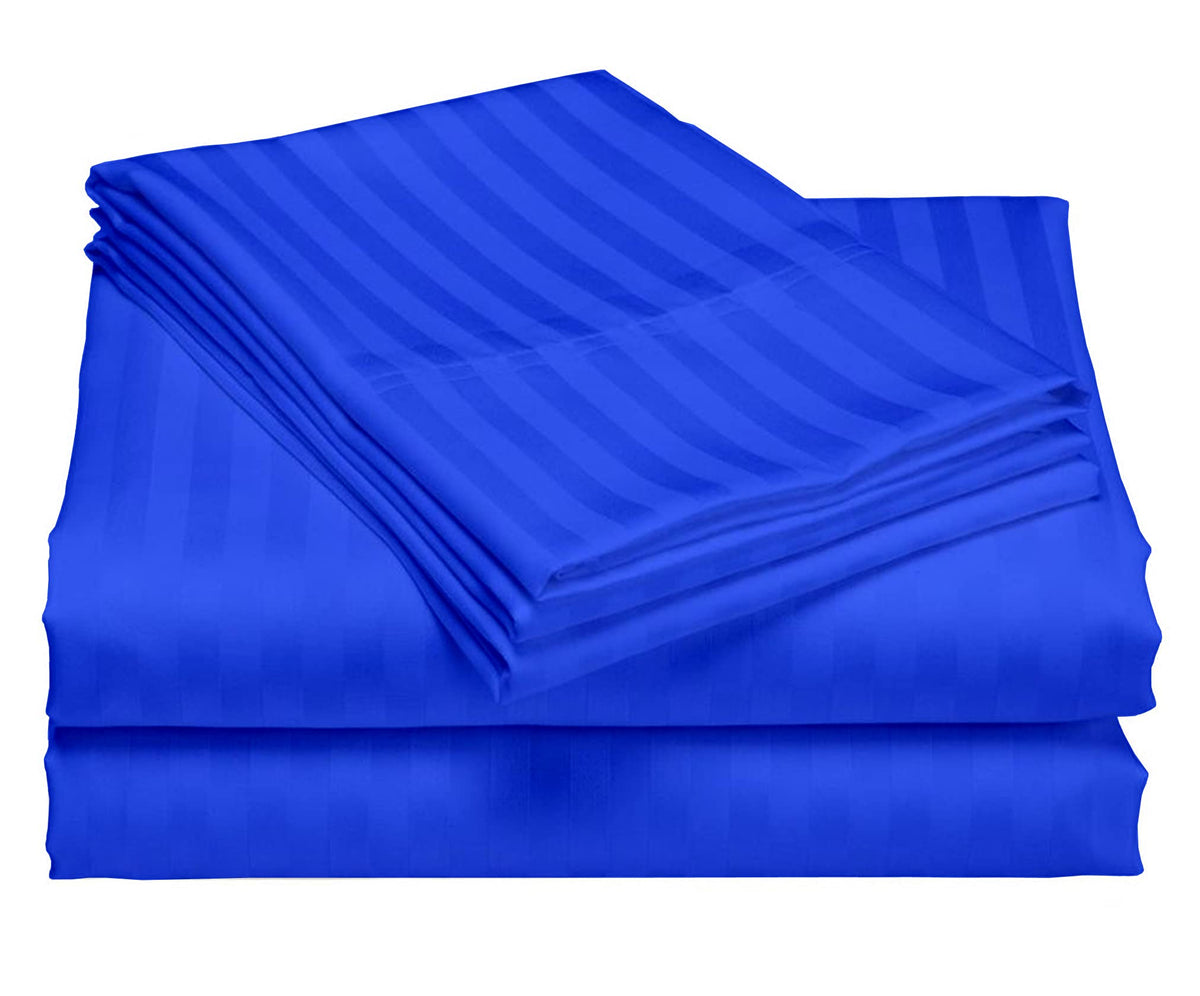 USA Short Queen Sheet Set in Sage Green Stripe 400 Thread-Count 100% Egyptian Long Staple Cotton, Sateen Weave for Soft and Silky Feel, Breathable 4-Piece Bedsheet, Elasticized 24'' Extra Deep Pocket