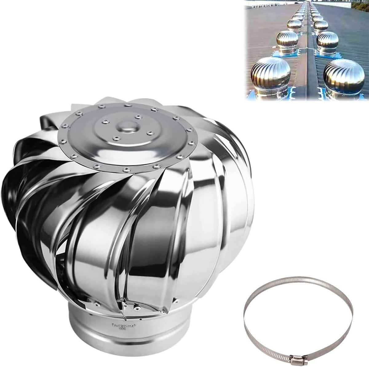 Chimney Rotating Ventilator Cap,Turbine Ventilator,304 Stainless Steel with Clamp Rotating Chimney Cowl Cap Fits Most Standard Chimney Pots Improves Indoor Air & Ventilation ,Silver,100mm/3.9in