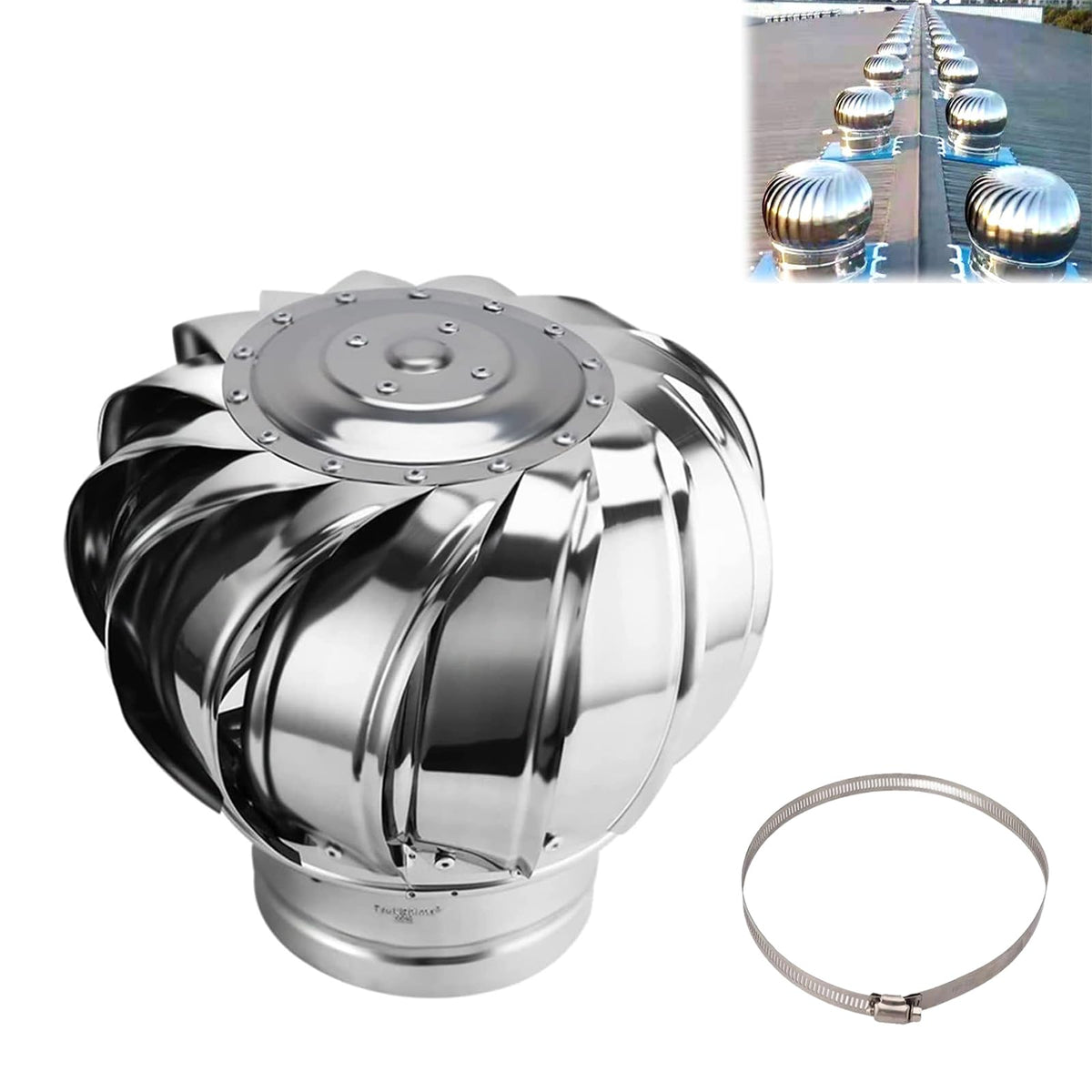 Chimney Rotating Ventilator Cap,Turbine Ventilator,304 Stainless Steel with Clamp Rotating Chimney Cowl Cap Fits Most Standard Chimney Pots Improves Indoor Air & Ventilation ,Silver,100mm/3.9in