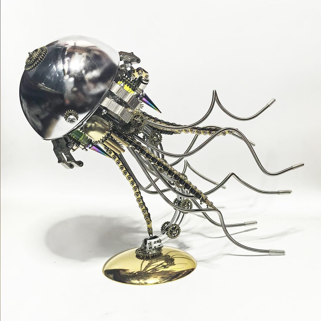 Steampunk Jellyfish Metal Model Kit, 3D Metal Mechanical Jellyfish Model Kit, DIY Assembly Desk Lamp with Adjustable Warm Light, Industrial Art Display Collectible (800+PCS)