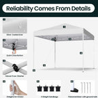 Shades 10x10 Pop Up Canopy, Heavy Duty Beach Tent with Carrying Bag for Easy Moving, Sun Shelter for Parties, Events, Camping, Outdoor Gazebo with 420D PU Coated Waterproof White Fabric