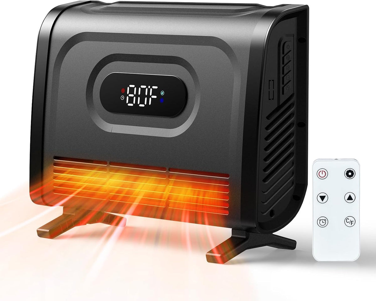 Air Choice Infrared Space Heater, 1500W Wall Heater with Attachable Feet, Adjustable Thermostat, Remote, 12H Timer, Safety Child Lock, Easy-Mount Electric Heating for Indoor Use, Garage, Bathroom