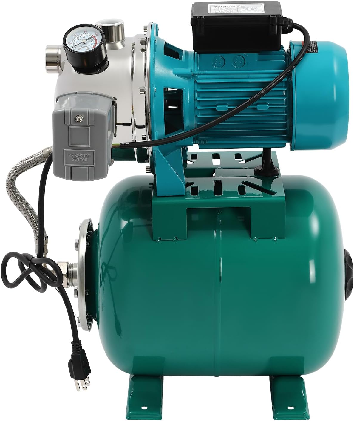 YIYIBYUS 1HP Green Stainless Steel & Cast Aluminum Shallow Well Water Pump, 110V Irrigation Pump with Pressure Tank for Home Farm Lawn Irrigation Yard