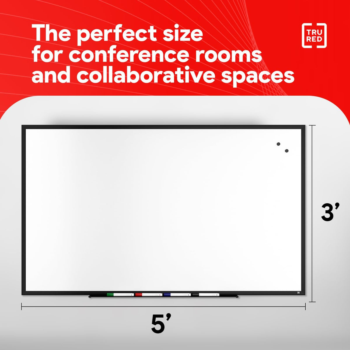 TRU RED Magnetic Steel Dry Erase Board, 5 ft x 3 ft, Black Frame