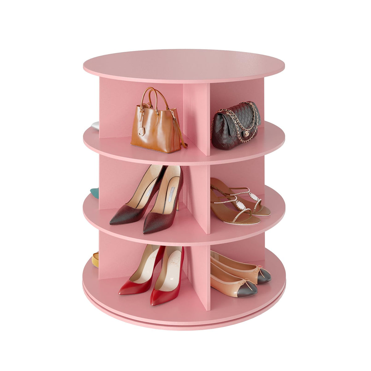 SpaceAid 7 Tier Rotating Shoe Rack Tower, Spinning Shoe Display Lazy Susan, Revolving 360 Shoe Rack Storage Round Carousel, Vertical Handbag Rotate Shoes Closet Organization (7-Tier White)