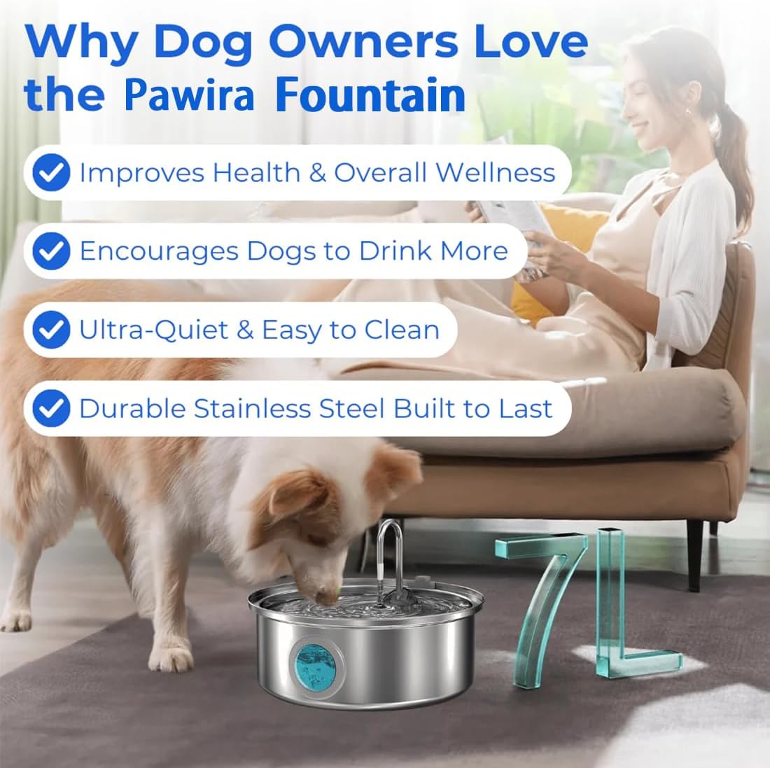 Water Fountain for Cats, 2026 New Stainless Steel Water Fountain, Ultra-Quiet Cat Fountain with 2 Filters, 3.2/7L(108/236oz) Cats Essentials Water Fountains for Cat, Dog (4Filters, 7L)