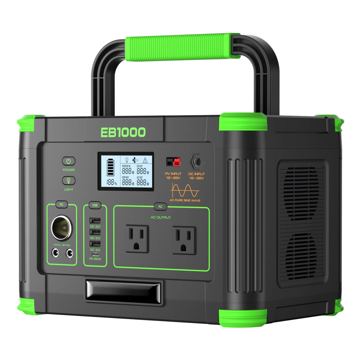Portable Power Station 500W (Peak 1000W), 519.48Wh Outdoor Solar Generator