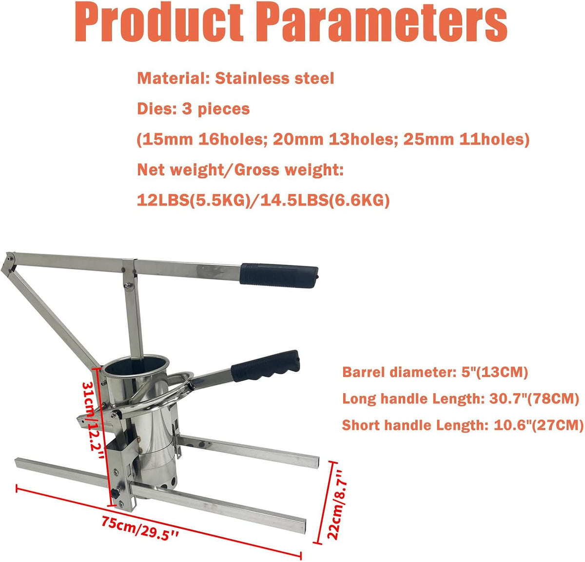 Manual Meatball Forming Machine 5" Barrel Diameter