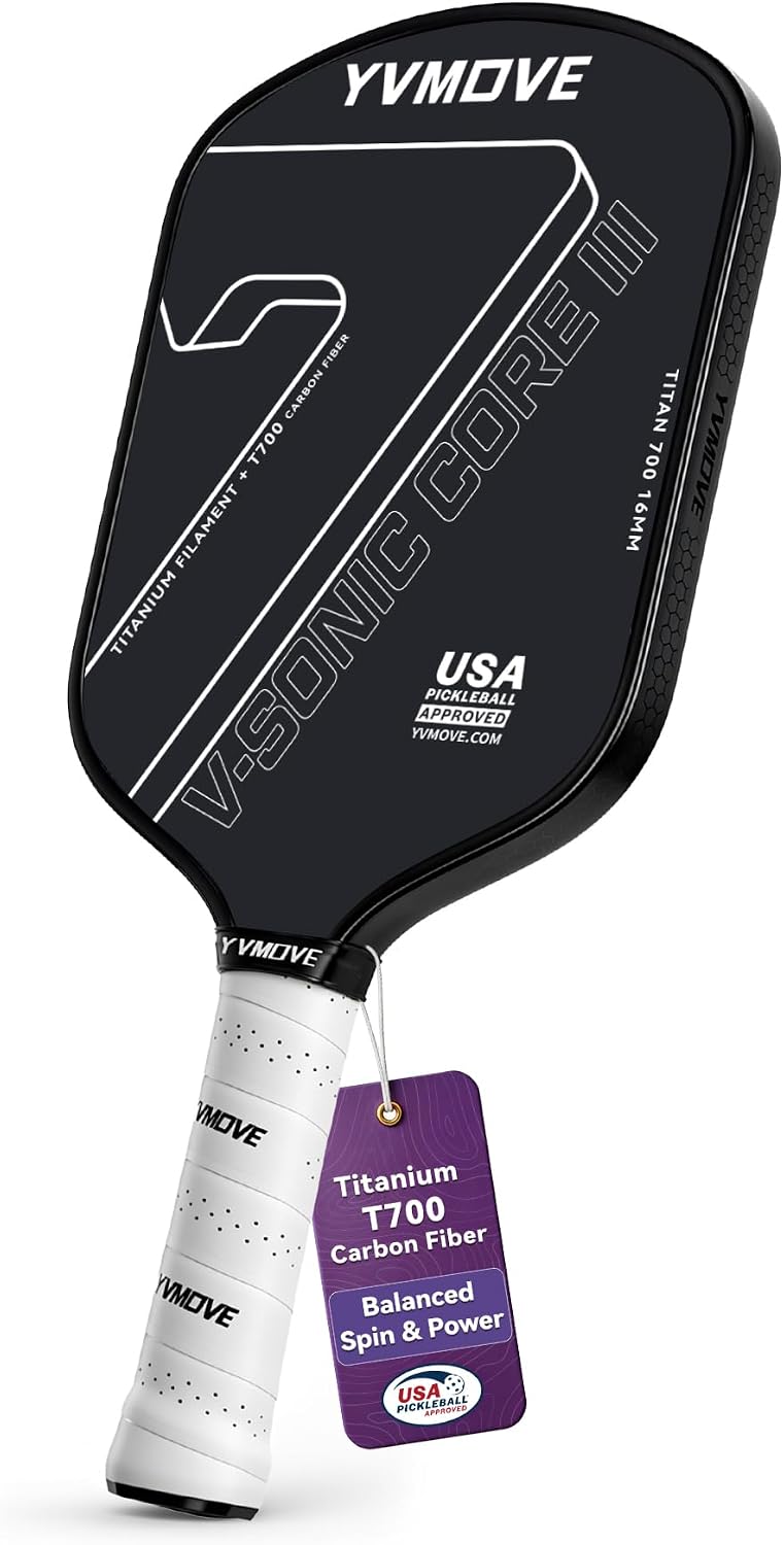YVmove 16mm 18K T800 Carbon Fiber Pickleball Paddle, USAPA Approved
