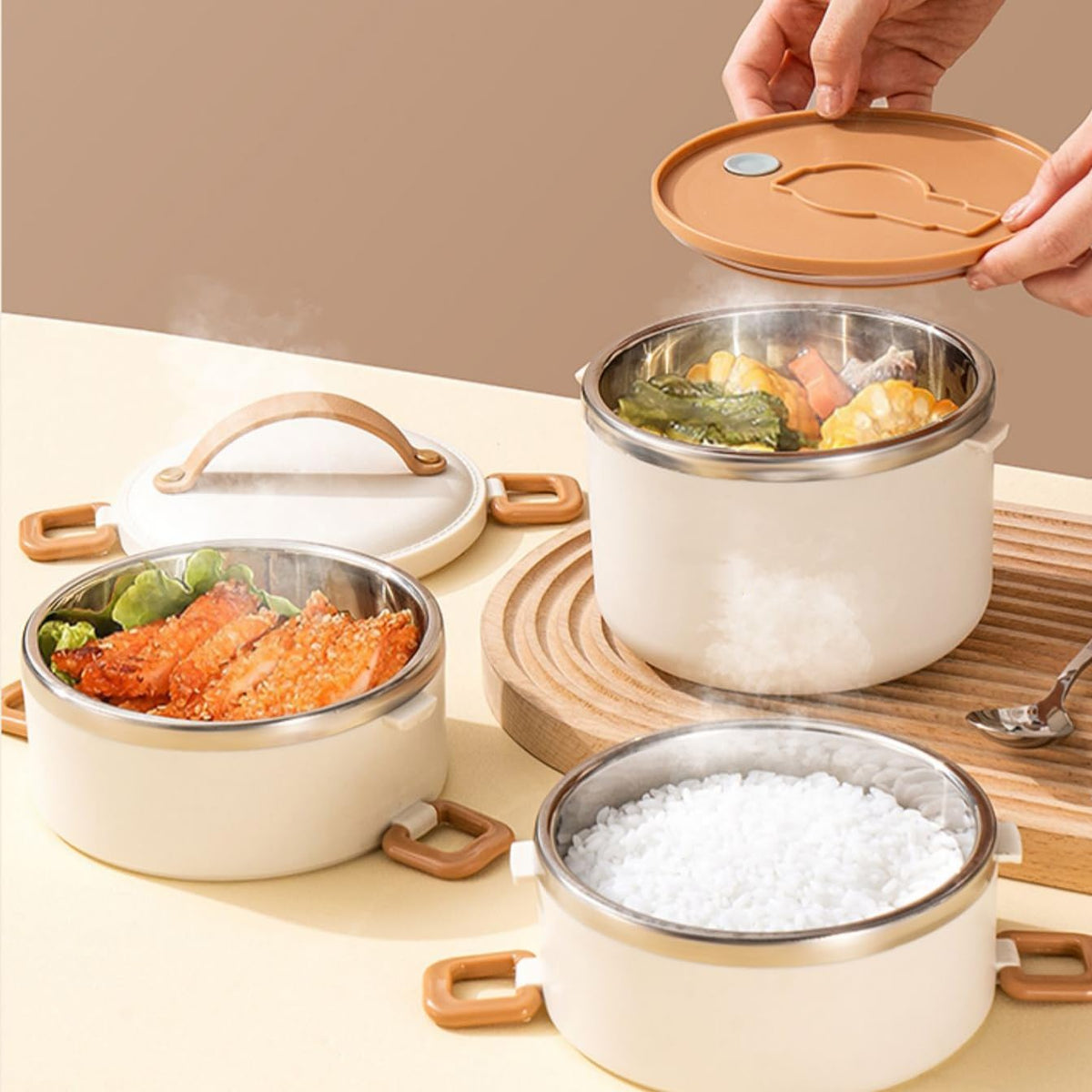 Insulated Food Container，Thermal Soup Flask， Stackable Lunch Box 304 Stainless Steel Leak Proof Lunch Container for Adults Portable Food Container for Office Work Home Picnic(1 Tier 1000ML)