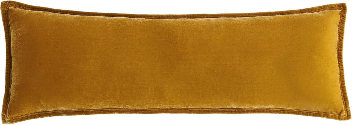 HiEnd Accents Stella Faux Silk Velvet Green Ochre Long Lumbar Pillow