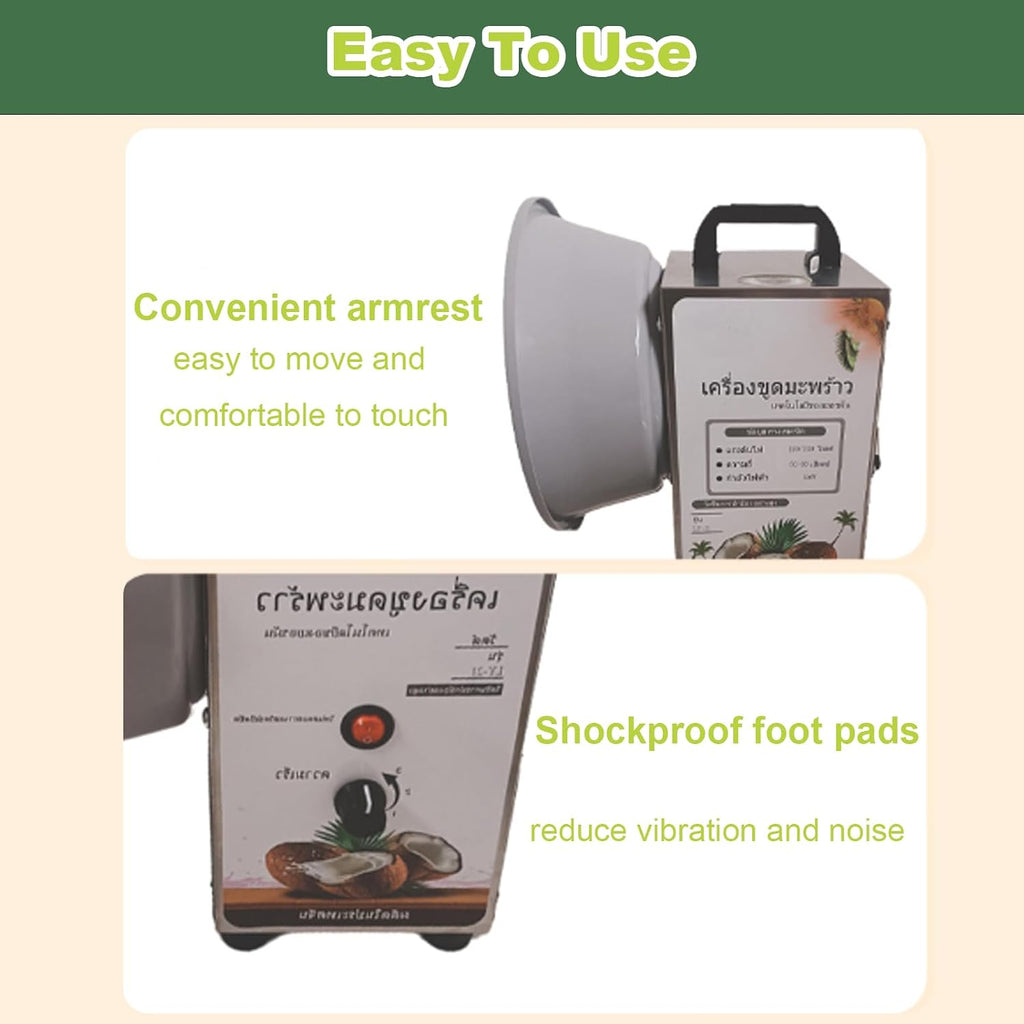 Coconut Scraper Grater, Coconut Processing Machine, 3 Speeds Adjustable, Commercial Electric Coconut Meat Removal Tool