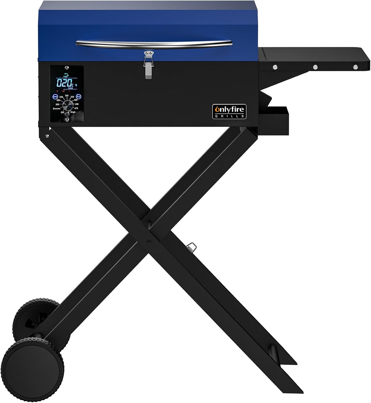 ONLYFIRE GRILLS BBQ Wood Pellet Grill Smoker with Foldable Cart, Blue GS342