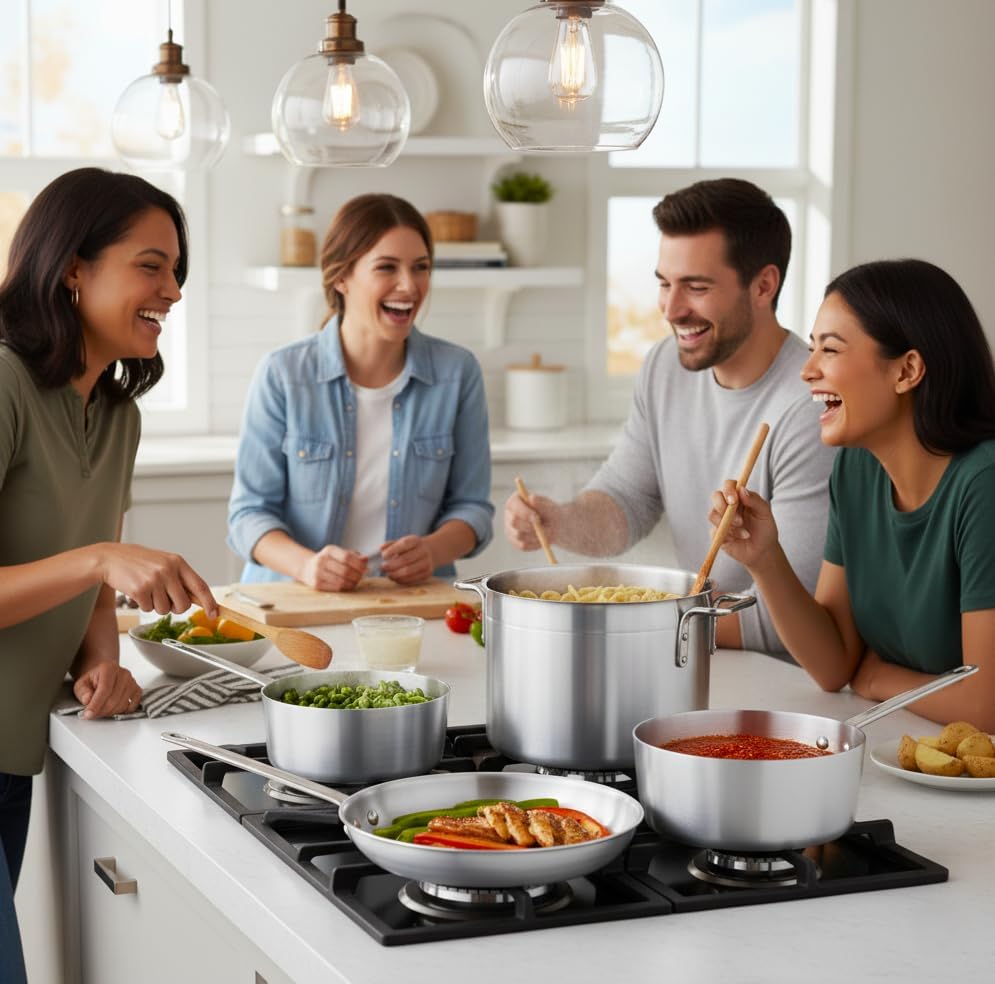 5-Piece Aluminum Cookware Set – Includes 2.75 Qt & 3.75 Qt Sauce Pans, 8 Qt Stock Pot with Cover, and 10" Fry Pan – Heavy-Duty Riveted Handles, Superior Heat Distribution (5-Piece Set)