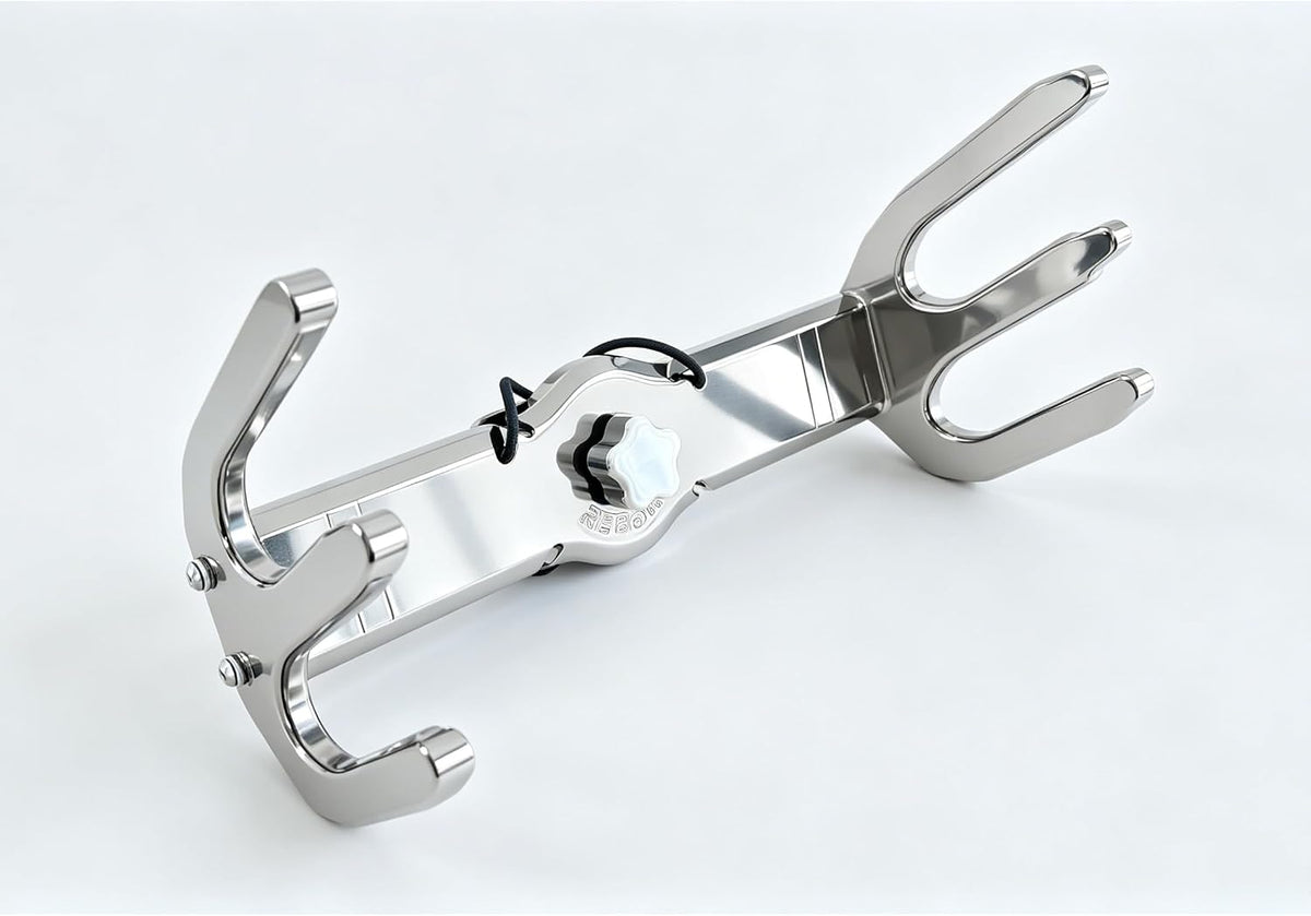 Reborn Pro1 Quick Release Waterski Rack, 2.5" Clamp with Rubber Collars can fit 1 3/4" - 2 1/2" Round Tubes. Polished Or Black Coated Finish,3 Year Warranty.