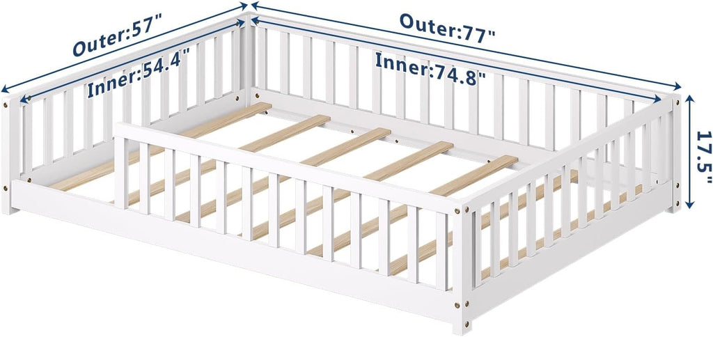 Full Montessori Floor Bed with Rails