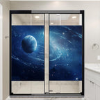 Abstract Universe Privacy Window Film Blue Galaxy Mysterious Planet Stained Glass Window Coverings Adhesive Sticker Frosted Window Film for Home Office Stores 31.5Wx47.2L-inch x2 Pcs