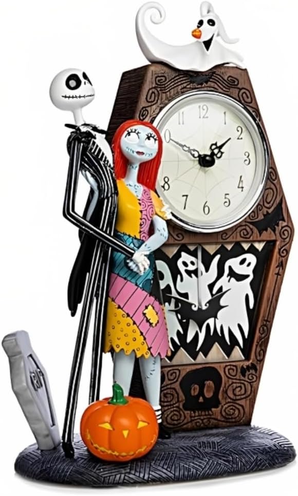 The Hamilton Collection Tim Burton's The Nightmare Before Christmas Love Never Dies Jack Sally Zero Clock Handcrafted & Sculpted Halloween Decoration 7.5-inches