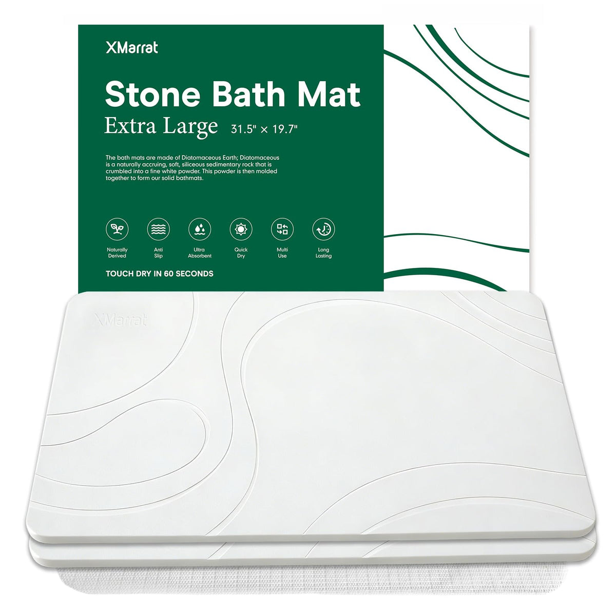 XMarrat Extra Large Stone Bath Mat for Bathroom, 2 Pack, 31.5"x19.7"