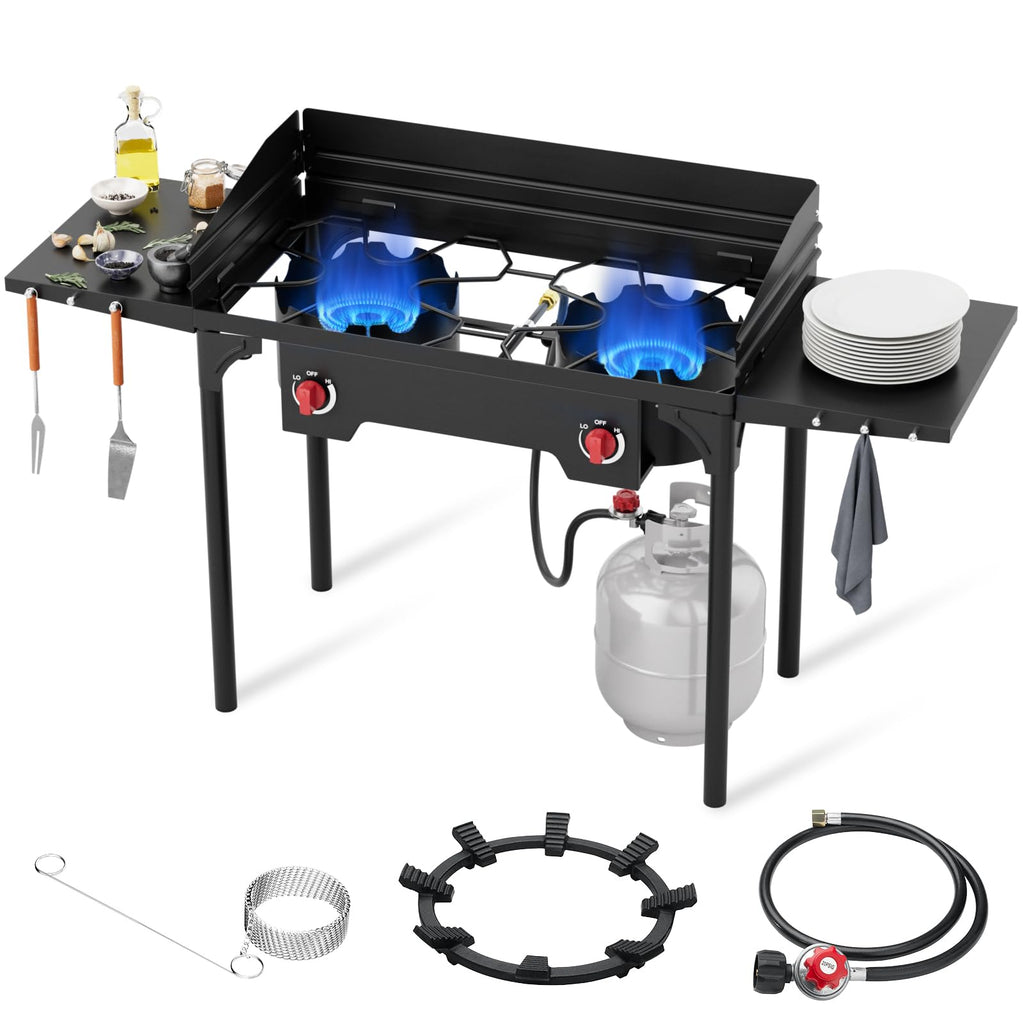 2-Burner Propane Camp Stove, High Pressure Outdoor Gas Burner