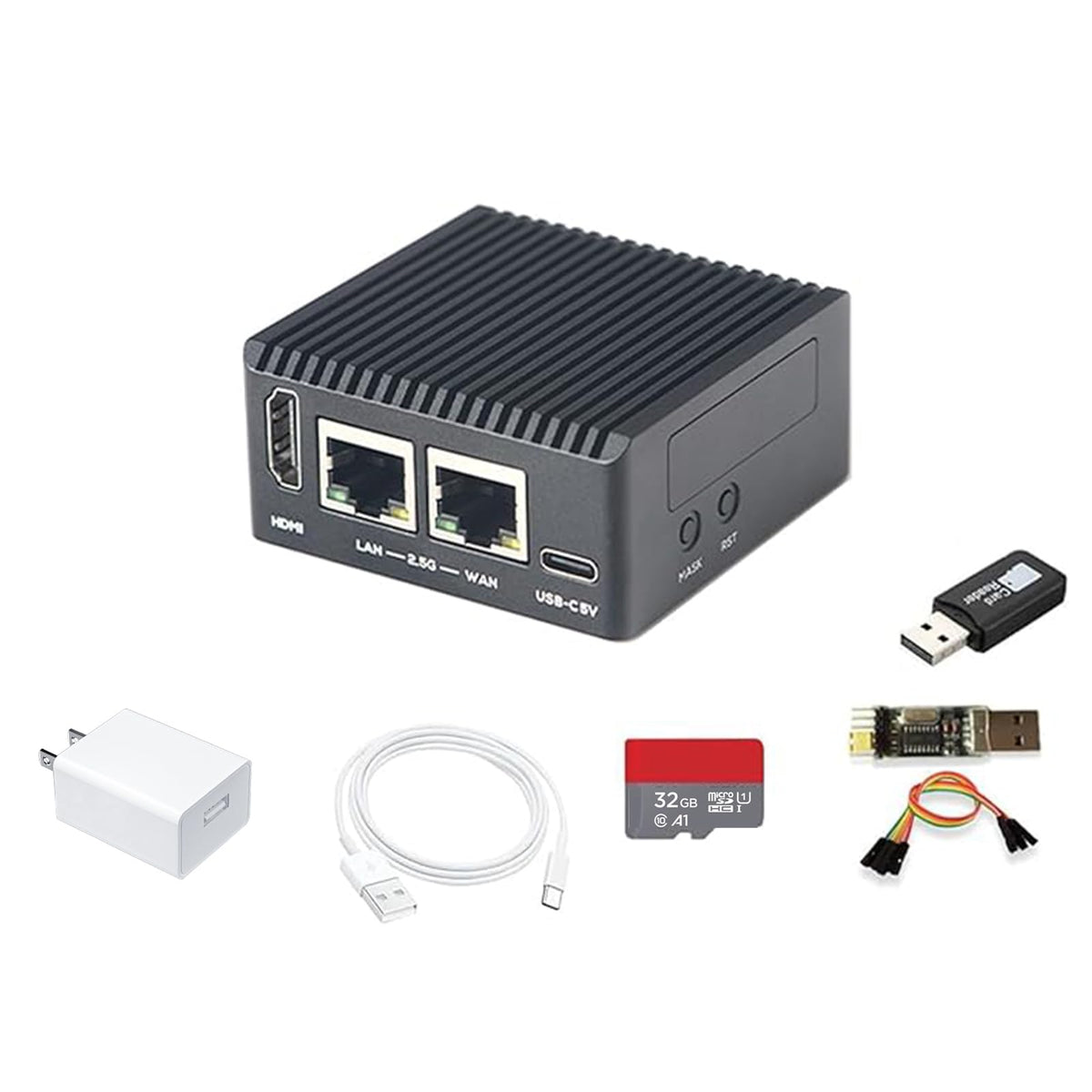 NanoPi R76S Mini Router, RK3576 Octa-Core SoC with 6TOPS NPU AI Model, LPDDR4X 4GB RAM 64GB eMMC, Dual 2.5G Ethernet, Support M.2 Wi-Fi Module (None M.2 WiFi, LPDDR4X 4GB, Power Kit)
